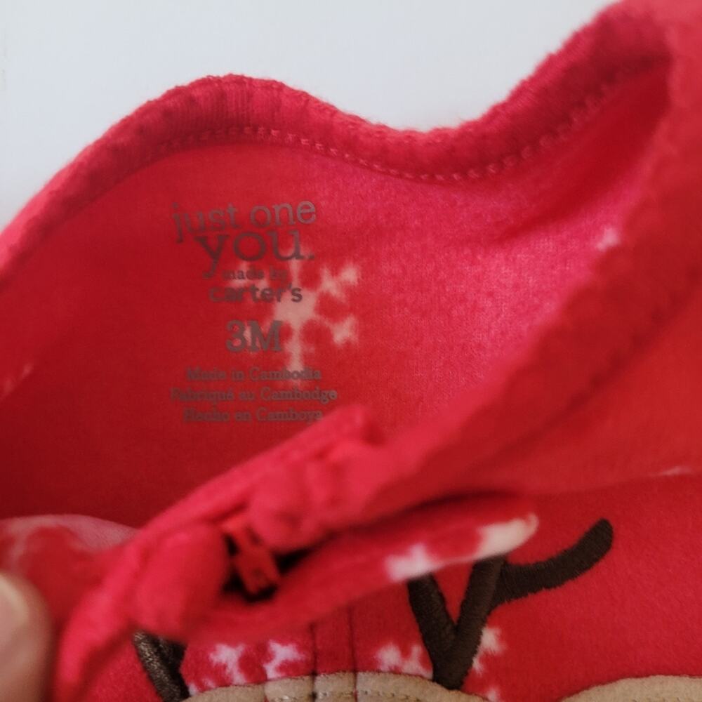 Carter's Just One You Baby Girl Christmas Reindeer Snowflake Fleece Footie Sz 3M - Picture 4 of 7